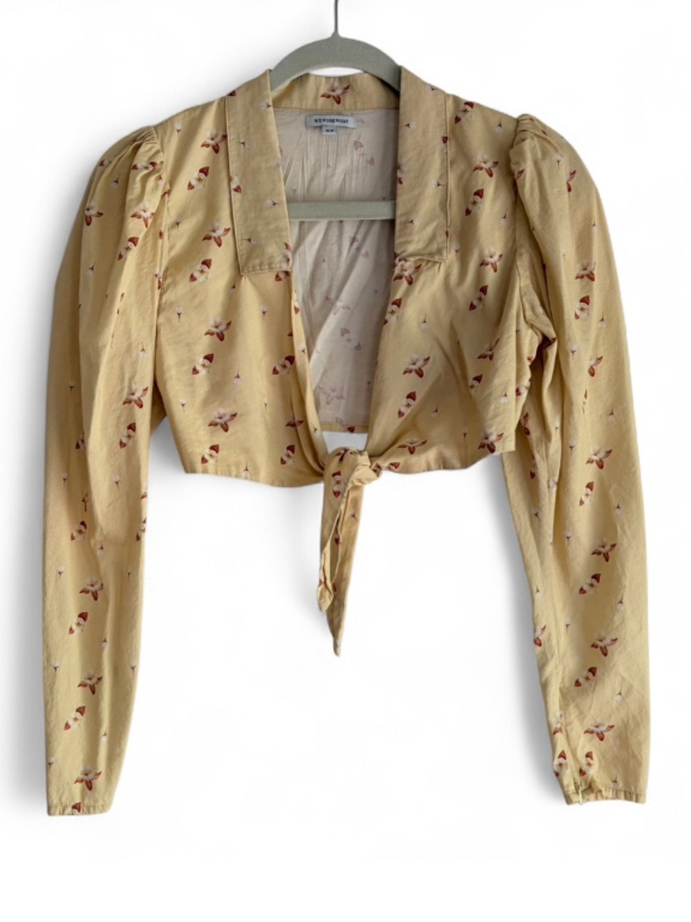 WeWoreWhat Bisou Yellow Floral Long Sleeve Crop Tie Front Shirt Size S